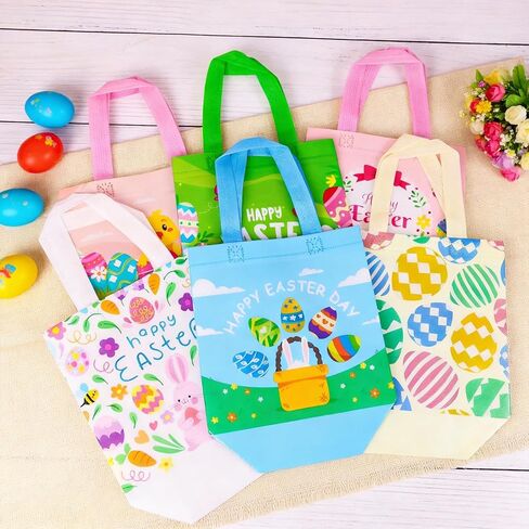 MGparty 24 Pack Easter Gifts Bags with Handles, Easter Basket for Eggs Hunt Game, Non-Woven Holiday Bags for Gifts Wrapping, 8.9×8.7×4.3inch in Saudi Arabia