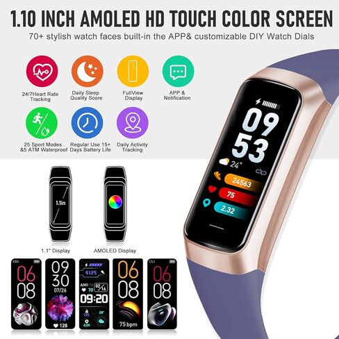 Fitness Tracker, Activity TrackersWatch with 24/7 Heart Rate Blood Oxygen Sleep Monitor, 1.1" HD Screen Fitness Watch, IP68 Waterproof Step Counter Pedometer for Women Men Android iOS in Kuwait