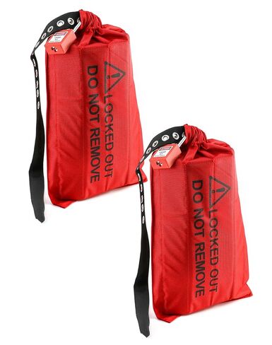 QWORK Electrical Plug Lockout Lock Bag, Safety Plug Lockout Tagout Bag for Oversized Electrical Plug and Hoist Control, 10 x 17 in, Red, 2 Pack in Kuwait