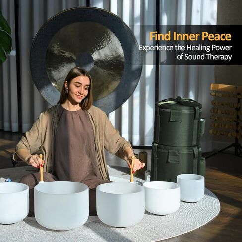 432 هرتز 6-12 بوصة كريستال الغناء السلطانية مجموعة من 7 مع 2 قطعة حقيبة حمل ثقيلة خضراء، أوعية شفاء صوت كريستال كوارتز بلوري لشاكرا، والتأمل، والعلاج الصوتي in Kuwait