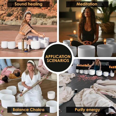 432 هرتز 6-12 بوصة كريستال الغناء السلطانية مجموعة من 7 مع 2 قطعة حقيبة حمل ثقيلة خضراء، أوعية شفاء صوت كريستال كوارتز بلوري لشاكرا، والتأمل، والعلاج الصوتي in Kuwait