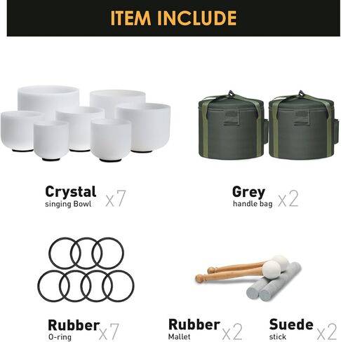 432 هرتز 6-12 بوصة كريستال الغناء السلطانية مجموعة من 7 مع 2 قطعة حقيبة حمل ثقيلة خضراء، أوعية شفاء صوت كريستال كوارتز بلوري لشاكرا، والتأمل، والعلاج الصوتي in Kuwait