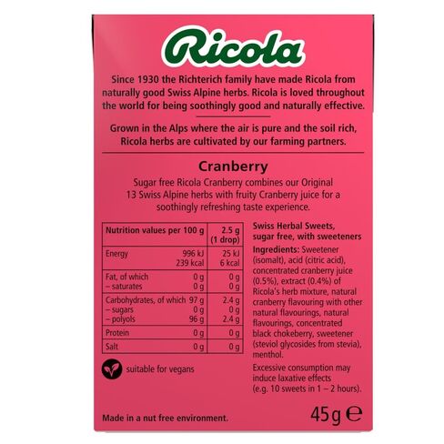 Ricola Cranberry Sugar Free 45g in Saudi Arabia