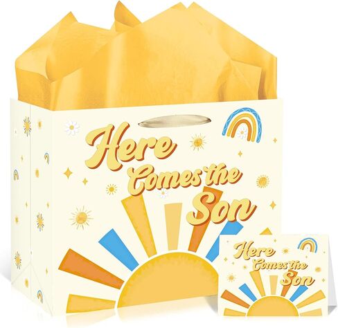 EoBeCy Tractor Birthday Gift Bags with Handles, Tissue Papers and Card, Farm Themed Wrapping Paper for Baby Boys Kids Men Birthday Party Decorations in Kuwait