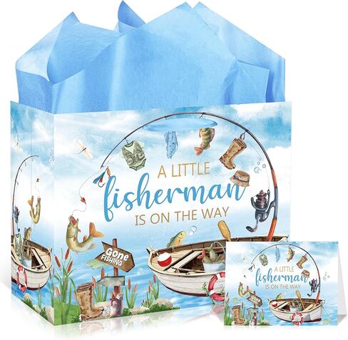 EoBeCy Tractor Birthday Gift Bags with Handles, Tissue Papers and Card, Farm Themed Wrapping Paper for Baby Boys Kids Men Birthday Party Decorations in Kuwait