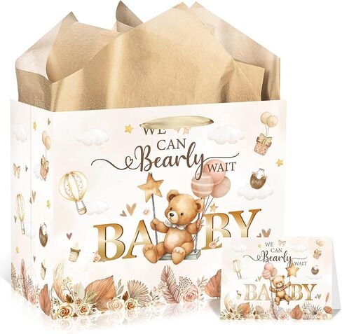 EoBeCy Tractor Birthday Gift Bags with Handles, Tissue Papers and Card, Farm Themed Wrapping Paper for Baby Boys Kids Men Birthday Party Decorations in Kuwait
