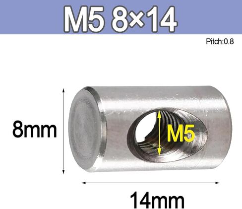 Barrel Bolts, Cylindrical Pin Dowel Cross Hole Hammer Embedded Nut for Wood Furniture Accessories(20pcs,M5 8x14) in Kuwait
