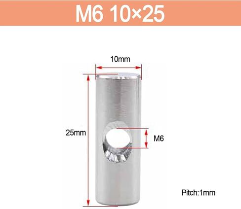 Barrel Bolts, Steel Cylindrical Pin Dowel Cross Hole Hammer Embedded Nut for Wood Furniture 5 Pcs(M6 10x25) in Kuwait