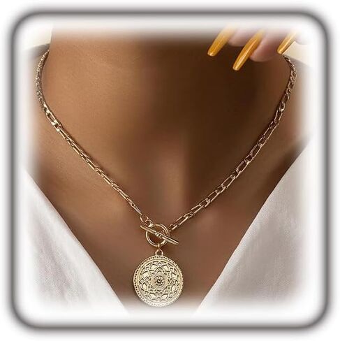 RRDAILY NECREDY GOLD قلادة قلادة ميدالية كبيرة للنساء للنساء الفضة التبديل المفلط in Kuwait