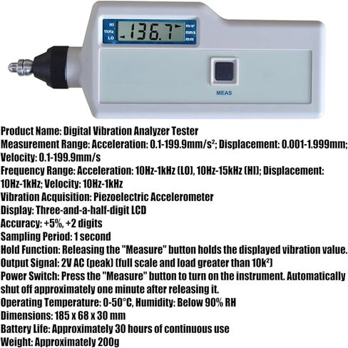 Handheld Digital Vibration Meter, 3.5 - Digit LCD Display, Engine Vibration Tester, Measure Velocity & Displacement & Acceleration, High Precision Vibrometer Accelerometer in Saudi Arabia