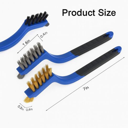 Wire Brush Set 3Pcs - Nylon/Brass/Stainless Steel Bristles with Curved Handle Grip for Rust, Dirt & Paint Scrubbing with Deep Cleaning – 7 Inches (Blue) in Saudi Arabia