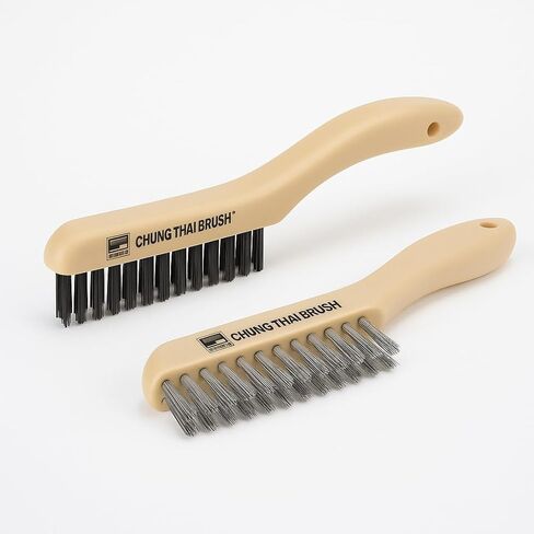 10" Plastic Handle Wire Brush Set (C80400) – 2 Pack 4 Row Scratch Brush Premium Carbon Steel Bristles and Stanless Steel Set, Durable, Paint Removal, Rust Removal, Scrubbing, Deep Cleaning in Saudi Arabia