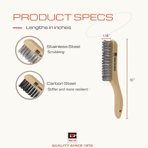 10" Plastic Handle Wire Brush Set (C80400) – 2 Pack 4 Row Scratch Brush Premium Carbon Steel Bristles and Stanless Steel Set, Durable, Paint Removal, Rust Removal, Scrubbing, Deep Cleaning in Saudi Arabia