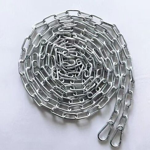 سلسلة أمان فولاذية شديدة التحمل مقاس 5 متر/197 بوصة، وصلات سميكة 3.2 مم، معدن مجلفن، مع حلقات تسلق، فضي in Kuwait