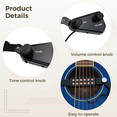 Soundhole Acoustic Guitar Pickup, 9.1 in / 23 cm Acoustic Electric Transducer with Tone and Volume Control, Attachment Force Pickup for Guitar, Easy Install in Kuwait