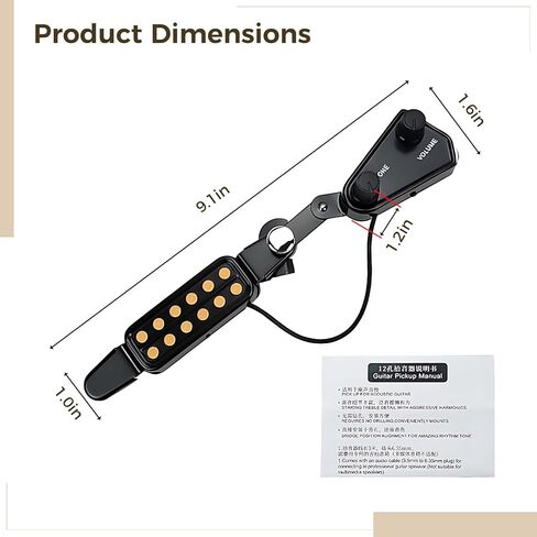 Soundhole Acoustic Guitar Pickup, 9.1 in / 23 cm Acoustic Electric Transducer with Tone and Volume Control, Attachment Force Pickup for Guitar, Easy Install in Kuwait