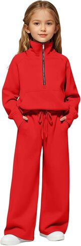 Girls Half Zip 2 Piece Sweatsuits Pullover tops for Teen kids Sweatshirts and Jogger Sweatpants Sweat Set Thumb Hole in Saudi Arabia