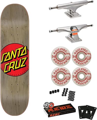Santa Cruz Skateboard Complete Classic Dot Grey 8.375" x 31.83" with Independent Trucks, Spitfire Wheels, Bones Reds Bearings, Hardware, and Griptape in Saudi Arabia