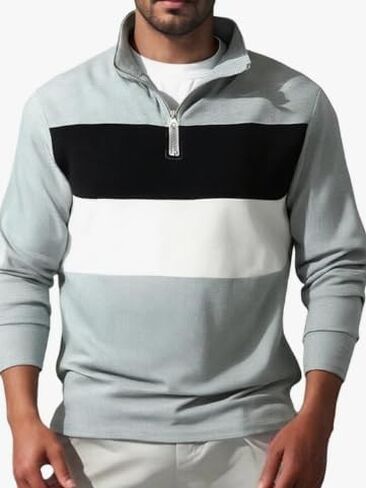 Men's Polo Shirts,Striped Long Sleeve Collared Golf Shirt,Trendy Business Office Work Tee Classic Tops in Saudi Arabia