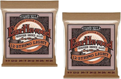 2 PACK Ernie Ball P02153 Earthwood 12 سلسلة ضوء الفوسفور البرونزية الصوتية مجموعة .009 - .046 in Kuwait
