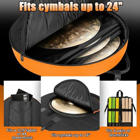 حقيبة الصنج من LETSROCK مع حقيبة عصا الطبل، حقيبة ظهر الصنج تحمل 6 أعواد طبلة، تناسب الركوب مقاس 24 بوصة، وأشرطة قابلة للإخفاء وحقيبة مقاومة للماء in Kuwait