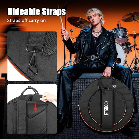 حقيبة الصنج من LETSROCK مع حقيبة عصا الطبل، حقيبة ظهر الصنج تحمل 6 أعواد طبلة، تناسب الركوب مقاس 24 بوصة، وأشرطة قابلة للإخفاء وحقيبة مقاومة للماء in Kuwait