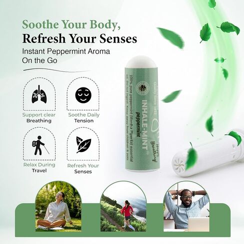 Nasal Inhaler Stick - Peppermint Essential Oil Aromatherapy Inhaler, Cool Refreshing Mint Aroma, Pocket Size, Portable, Made in USA, Sealed for Freshness, Mess-Free Design - Mint in Saudi Arabia