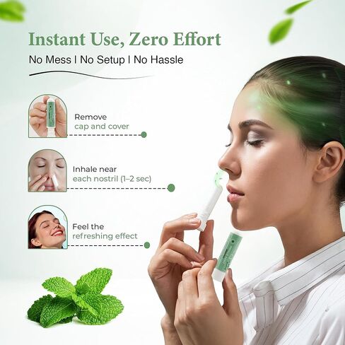 Nasal Inhaler Stick - Peppermint Essential Oil Aromatherapy Inhaler, Cool Refreshing Mint Aroma, Pocket Size, Portable, Made in USA, Sealed for Freshness, Mess-Free Design - Mint in Saudi Arabia