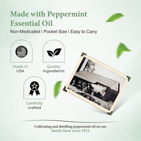 Nasal Inhaler Stick - Peppermint Essential Oil Aromatherapy Inhaler, Cool Refreshing Mint Aroma, Pocket Size, Portable, Made in USA, Sealed for Freshness, Mess-Free Design - Mint in Saudi Arabia