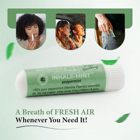 Nasal Inhaler Stick - Peppermint Essential Oil Aromatherapy Inhaler, Cool Refreshing Mint Aroma, Pocket Size, Portable, Made in USA, Sealed for Freshness, Mess-Free Design - Mint in Saudi Arabia