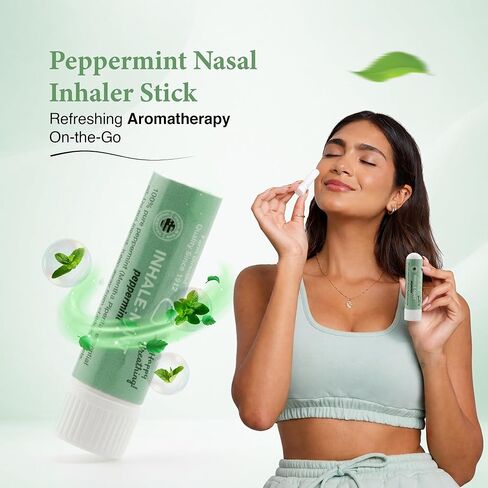 Nasal Inhaler Stick - Peppermint Essential Oil Aromatherapy Inhaler, Cool Refreshing Mint Aroma, Pocket Size, Portable, Made in USA, Sealed for Freshness, Mess-Free Design - Mint in Saudi Arabia