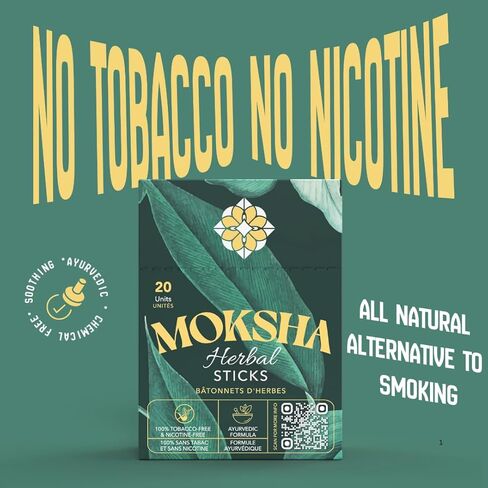 Moksha Herbal Filter Cigarette Sticks | 100% Nicotine & Tobacco Free | Non-Addictive Smoking Cessation Aid – All Natural Ayurvedic Herbal Ingredients | 1 Pack of 20 Sticks in Saudi Arabia