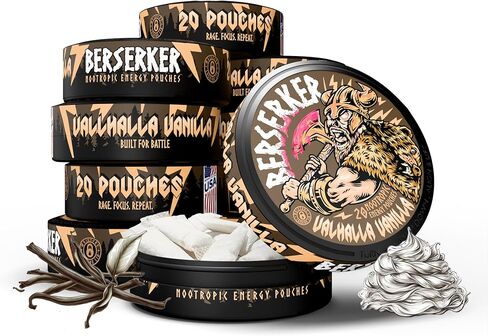 Berserker Focus Pouches - Valhalla Vanilla - Caffeine Infused - 100mg Per Pouch - Nootropic Enhanced - 10 Pack - Tobacco & Nicotine Free - Energy Drink Replacement in Kuwait