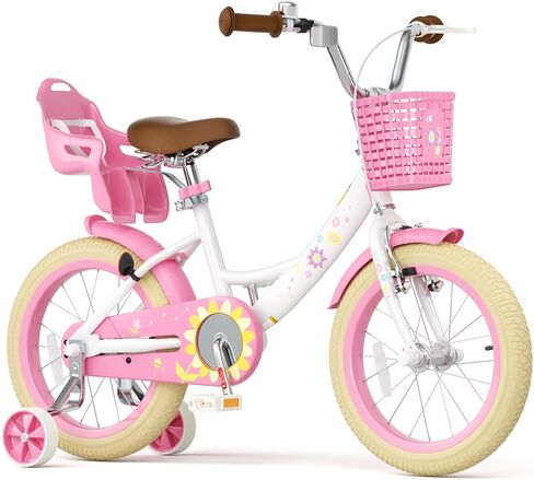 Glaf 12 14 16 Inch Girls Bike with Training Wheels Toddler Kids Bike Bicycles for 2-9 Years Old Bike with Basket and Doll Seat in Kuwait