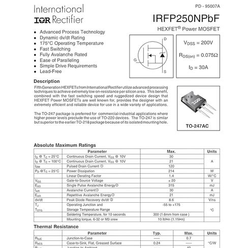 6PCS IRFP250NPBF IRFP250N 30A 200V TO-247 MOSFET Transistor in Kuwait