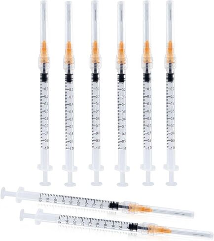 1ml Syringes with Needle 25G 1 Inch, Sterile Individually Wrapped, 1cc Syringe Luer Lock Tip, 100-Pack Scientific Lab Use in Kuwait