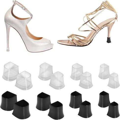 8 Pairs Heel Cap Protectors for High Heel Shoes, 4 Sizes (XX, XS, S, M)- High Heel Protectors, Anti-Slip Noise Reducing Heel Stoppers, Heel Replacement Tips for Stiletto and Pumps Tips, Black & Clear in Kuwait