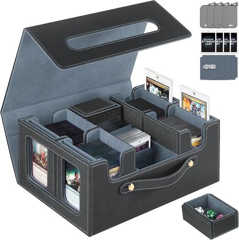 مربع تخزين بطاقة التداول لـ MTG ، صندوق تخزين البطاقات مع عرض القائد ， حالة سطح السفينة متعددة الأغراض لبطاقة MTG TCG الرياضية ، 4 Toploaders ، 4 سدادات ، 4 فواصل ملونة (Black & Purple) in Kuwait