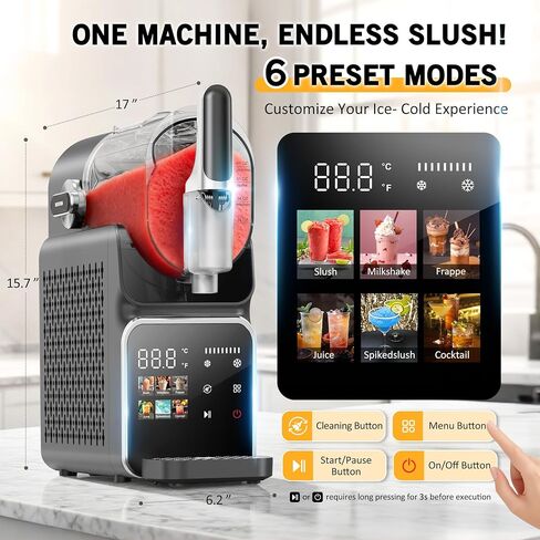 Slushie Machine, Frozen Drink Machine & Slushy Maker with Touchscreen, No Ice Needed, 6 Modes, Snow Flake Adjustment, Auto Clean, Gifts for Kitchen, Make Margaritas, Frappés, Milk Shake and More in Kuwait