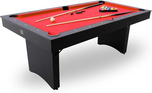 6 FT Pool Table. Includes Billiard Tables Accessories- 2 Pool Cues, Set of Balls, Triangle, Pool Table Brush, Chalk, No Assembly, Portable in Kuwait