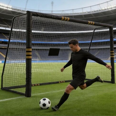 هدف كرة القدم في الفناء الخلفي PeakPursuit مقاس 8 × 5 أقدام، شبكة كرة قدم بإطار معدني شديد التحمل مع إسفنجة لؤلؤية مضادة للتصادمات، عمود هدف مبطن بالفوم مقاوم للطقس، سهل التجميع in Kuwait