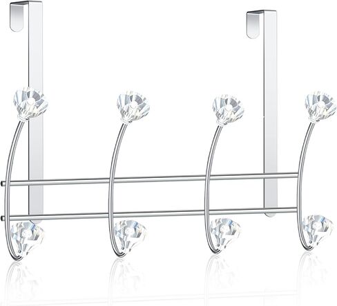 Over The Door Towel Hooks with Crystal Knobs, 10 Hook Heavy Duty Doors Hanger Rack for Bathroom, No Drill Slim Over Door Organizer for Bedroom Closet, Holds Coats Towels Robes Bags Purse in Saudi Arabia
