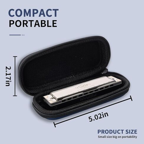 10 Hole Blues Harmonica EVA Case With Zipper – Shockproof Portable Carrying Bag With Cleaning Cloth For Diatonic Harmonica Players in Kuwait