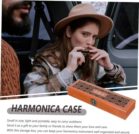 Milisten Harmonica Storage Box Carrying Case for 24-Hole Harmonica Wooden Protective Musical Instrument Case with Flexible Lid Compact Lightweight Travel Pouch in Kuwait