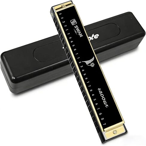 لوحة مفاتيح على شكل حرف C من Soul Mate Blues Harmonica ذات 28 فتحة مع حافظة، وأنبوب على شكل قيثارة، وهارمونيكا بسبعة نغمات، مناسبة للمبتدئين والبالغين والمهنيين والأصدقاء، كهدية، إصدار Starlight Black in Saudi Arabia