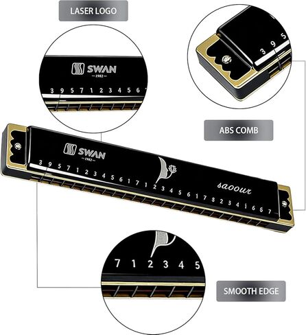 لوحة مفاتيح على شكل حرف C من Soul Mate Blues Harmonica ذات 28 فتحة مع حافظة، وأنبوب على شكل قيثارة، وهارمونيكا بسبعة نغمات، مناسبة للمبتدئين والبالغين والمهنيين والأصدقاء، كهدية، إصدار Starlight Black in Saudi Arabia