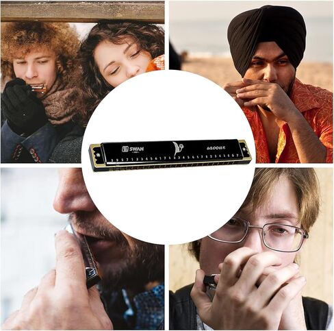لوحة مفاتيح على شكل حرف C من Soul Mate Blues Harmonica ذات 28 فتحة مع حافظة، وأنبوب على شكل قيثارة، وهارمونيكا بسبعة نغمات، مناسبة للمبتدئين والبالغين والمهنيين والأصدقاء، كهدية، إصدار Starlight Black in Saudi Arabia