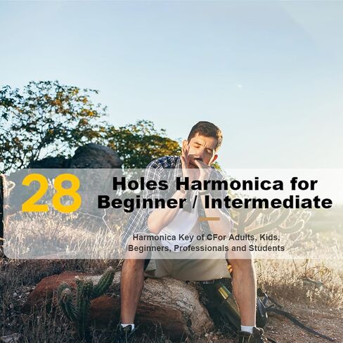 لوحة مفاتيح على شكل حرف C من Soul Mate Blues Harmonica ذات 28 فتحة مع حافظة، وأنبوب على شكل قيثارة، وهارمونيكا بسبعة نغمات، مناسبة للمبتدئين والبالغين والمهنيين والأصدقاء، كهدية، إصدار Starlight Black in Saudi Arabia