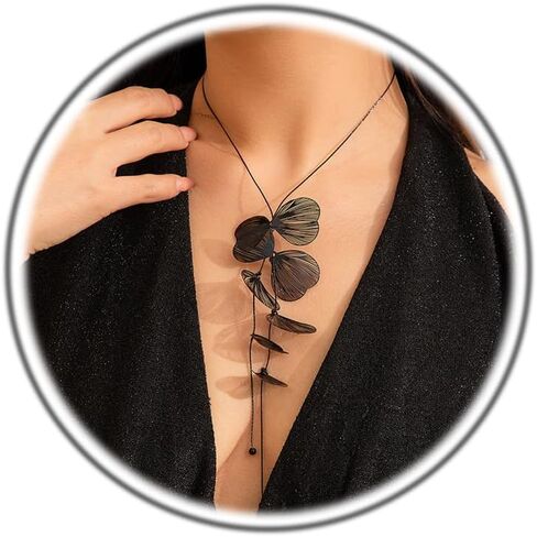 بيان أوراق زهرة طويل y قلادة للنساء ، لذيذ ليف جينكو قلادة القلادة القلادة البوهيمية نمط كبير النباتات أوراق قلادة الشاطئ مجوهرات المجوهرات in Kuwait