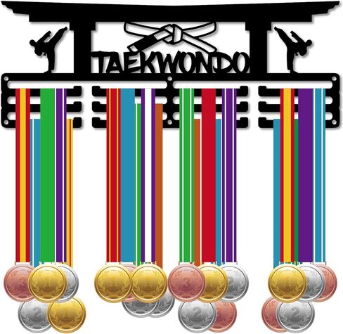 CREATCABIN Taekwondo Medal Holder Medal Hanger Medal Hanging Decor Medal Rack Display Wall Mounted 3 Lines Design Room Home Decoration Gift for Taekwondo Player Race Winner Black 15.7x5.9 Inch in Saudi Arabia